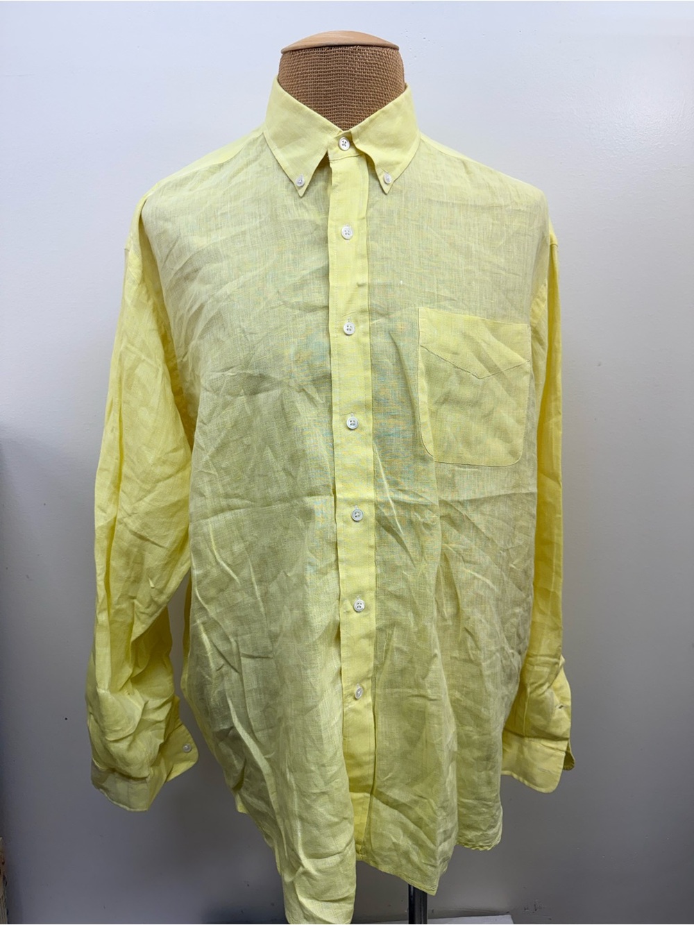 Ralph Lauren Pale Yellow Men's Linen Button-Down Shirt